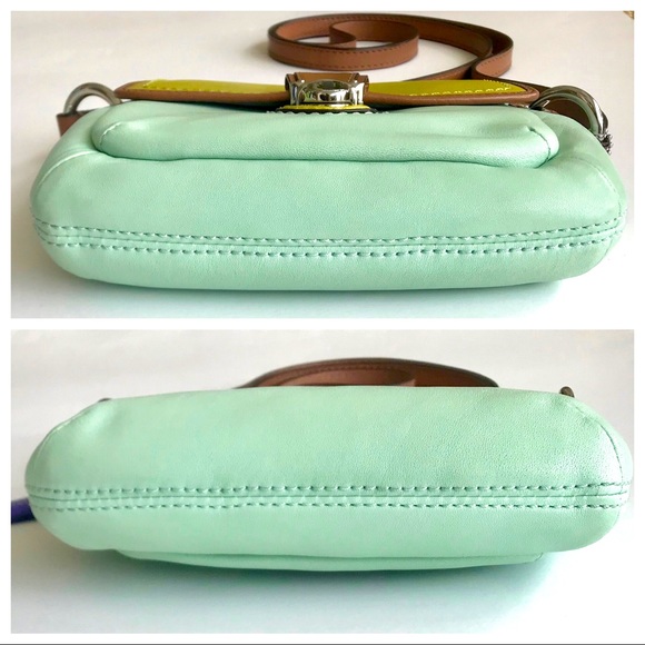 Coach POPPY Color-Block Aqua Green/Chartreuse Leather Flap Crossbody 48941
SVB4J - Picture 7 of 15